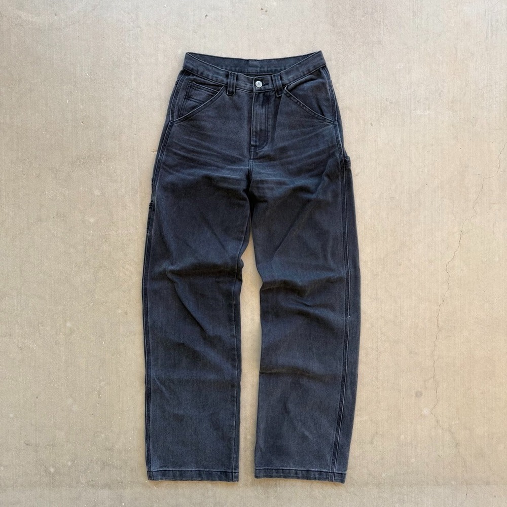 John Galt Shanghai Baggy Carpenter Womens Small Black Gray Denim Jeans
